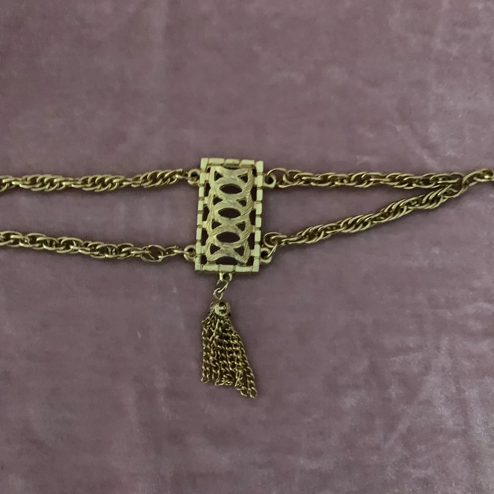 Vintage Gold-Tone Multi-Chain Belt with Filigree Panels  30” + 7 inch extension